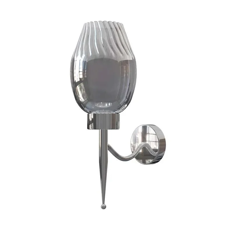 Modern wall light with smoky glass shade and chrome plated base, ideal for indoor use in living rooms or corridors
