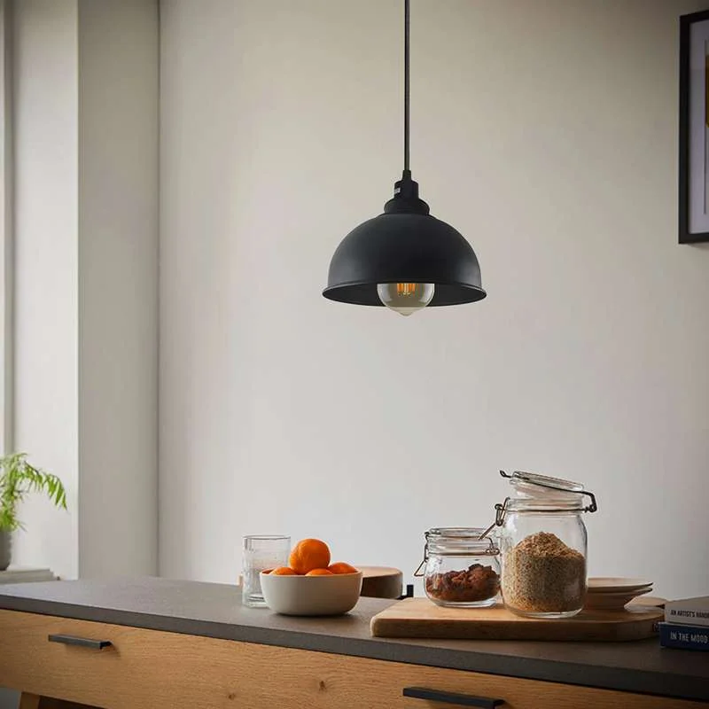 Modern black industrial pendant with adjustable 2M cable, metal shade, and dimmable ceiling light feature for living spaces