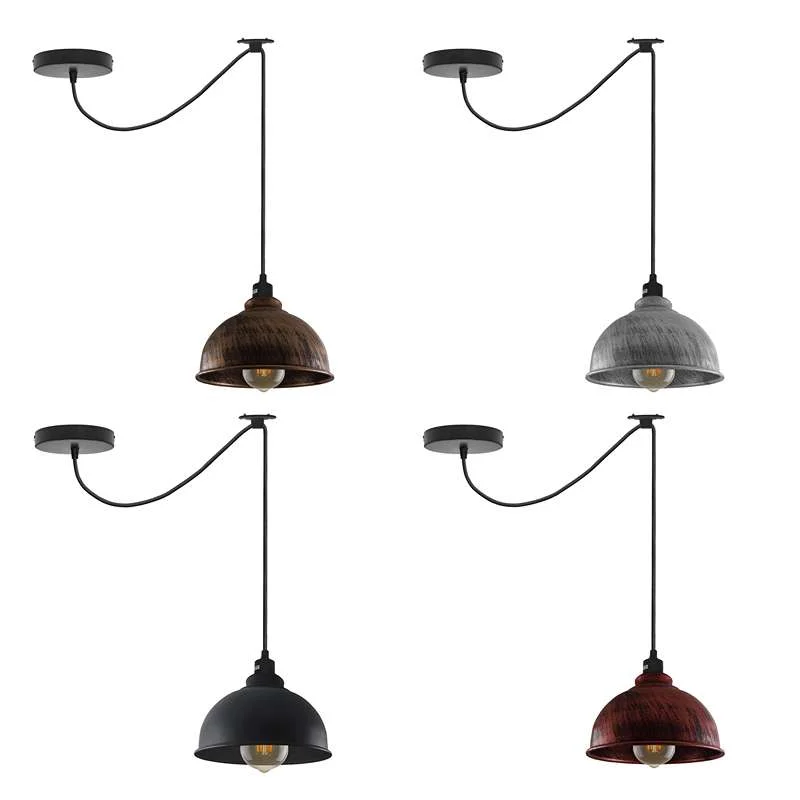 Modern black pendant light with adjustable 2M cable, industrial metal shade, and E27 bulb holder hanging from ceiling