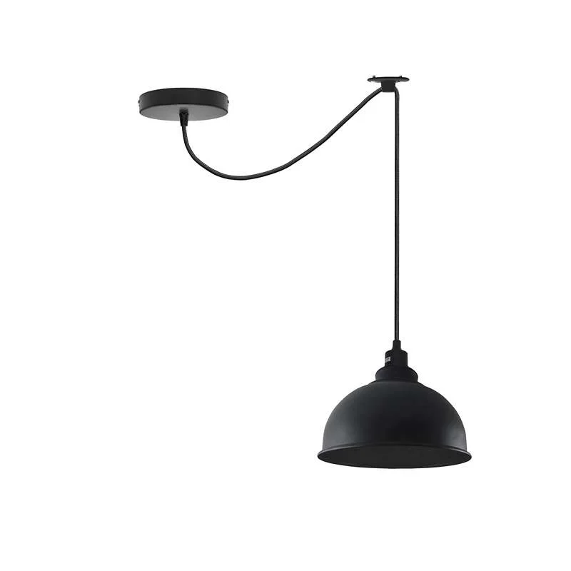 Modern black pendant light with adjustable 2M hanging cord and industrial one head metal shade design, dimmable with E27 bulb