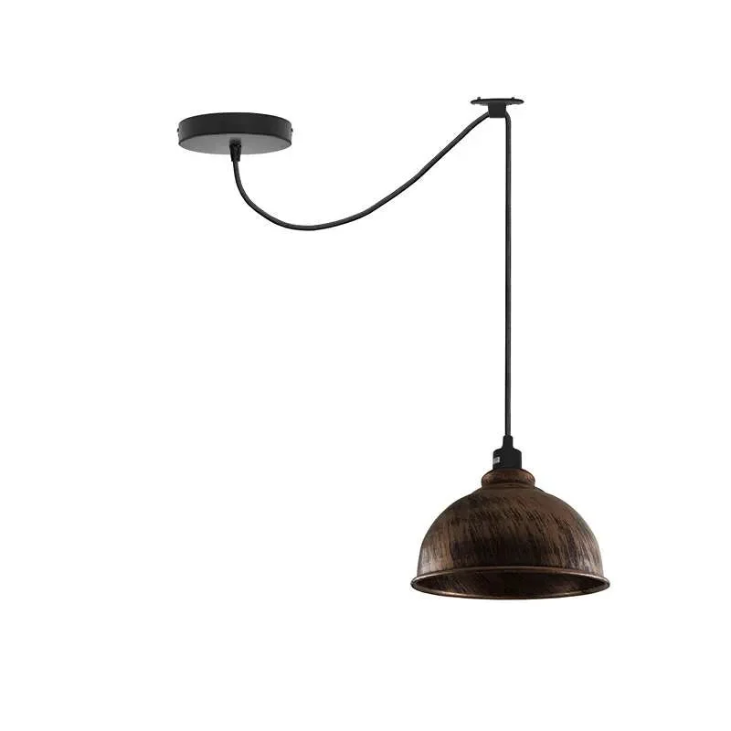 Modern black pendant light with adjustable 2m hanging cord and industrial metal shade in black finish against white background