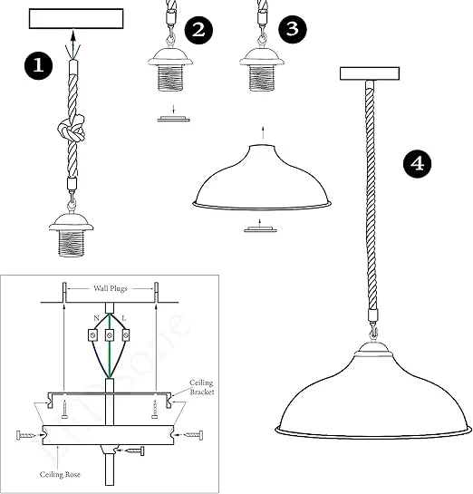 Modern hemp pendant light with iron metal shade, hemp cord, and ceiling canopy, ideal for modern industrial decor.