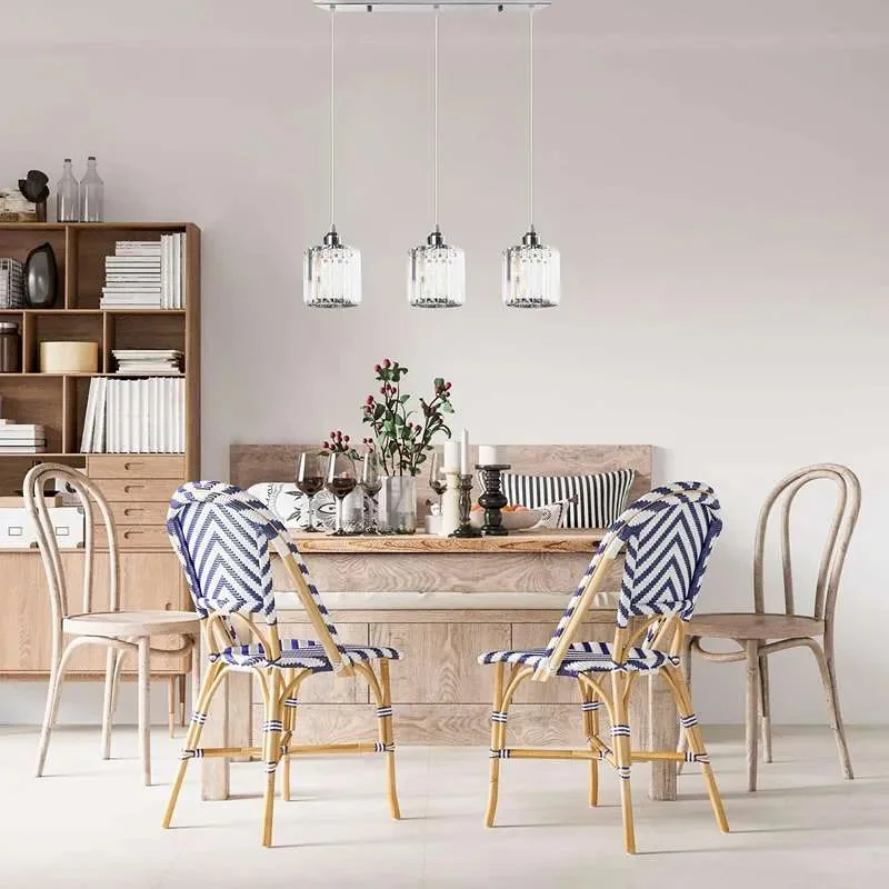 Modern pendant lighting with rectangular clear K9 crystal shade and chrome metal ceiling rose, ceiling mounted design