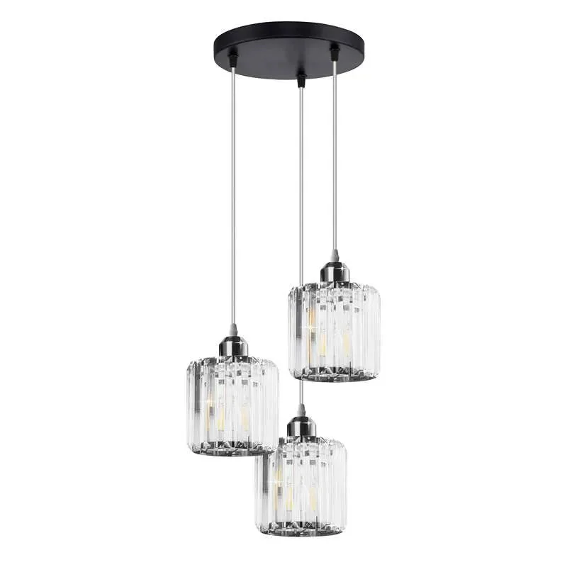 Modern 3-light dimmable ceiling light with clear K9 crystal glass shades and black metal ceiling rose, elegant design