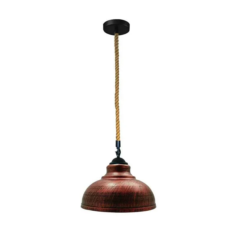Curvy metal pendant light with natural braided hemp rope light suspension and adjustable 200cm cable hanging from ceiling