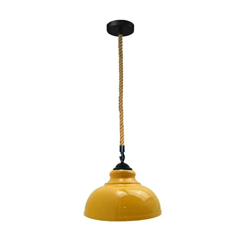 Curvy metal ceiling pendant light with natural hemp rope and adjustable hanging pendant for vintage industrial style