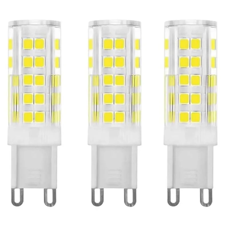 Two cool white G9 LED bulbs, 3W and 5W, non-dimmable, energy-saving with G9 base shown on white background