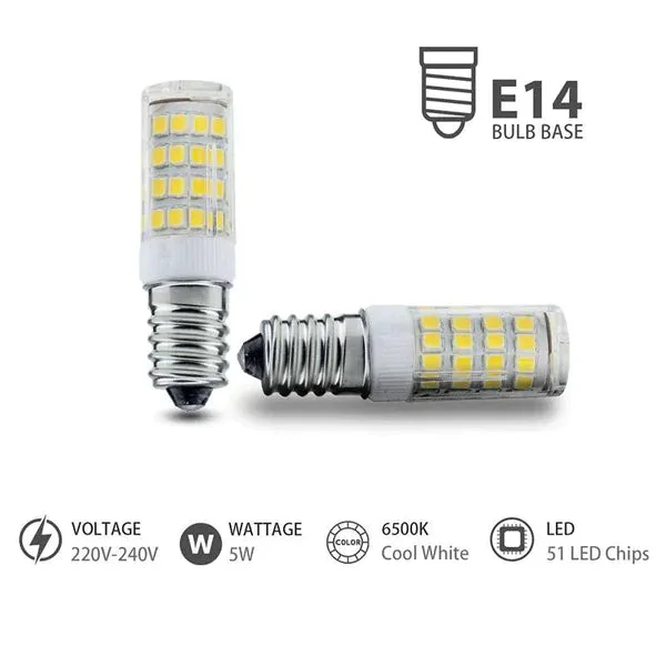E14 base cool white LED bulb with ceramic body and PC shell, 3W/5W energy-efficient corn shape for cooker hoods