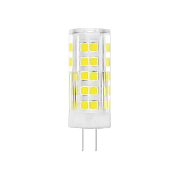 G4 pin LED light with clear polycarbonate cone shape, cool white 6500K, 3.5cm height, 28 LED chips visible