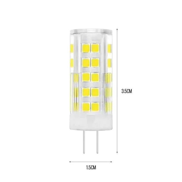 G4 cool white indoor LED bulb with straight pins, polycarbonate cone shape, emitting 6500K bright light, 3.5cm tall