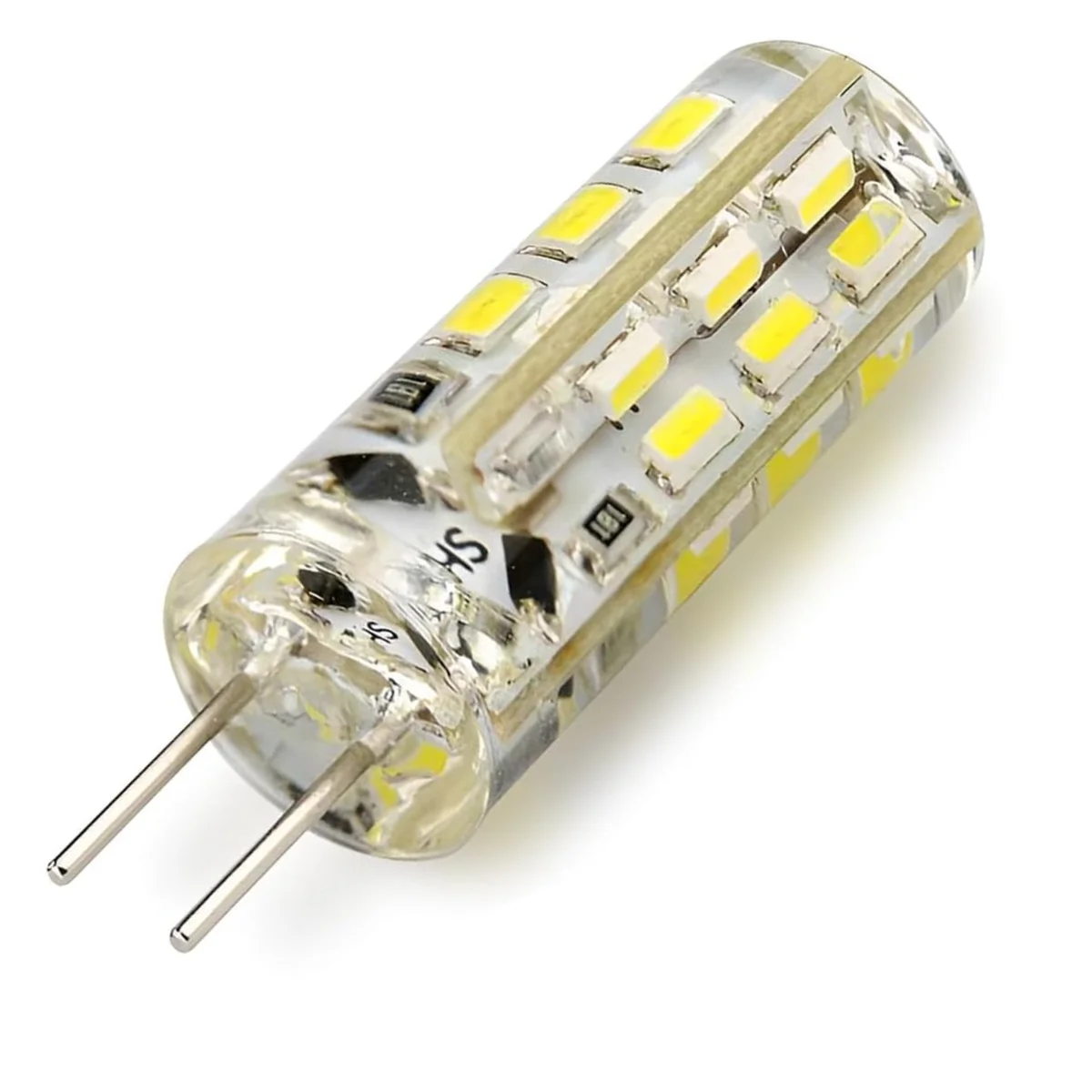 G4 LED bulb 3W with silicone capsule casing, 220V, warm white light, compact 37mm length, 2-pin base design