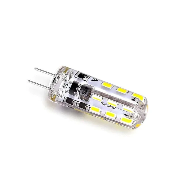 Set of five G4 cool white LED bulbs with silicone capsule and two-pin base, shown on white background