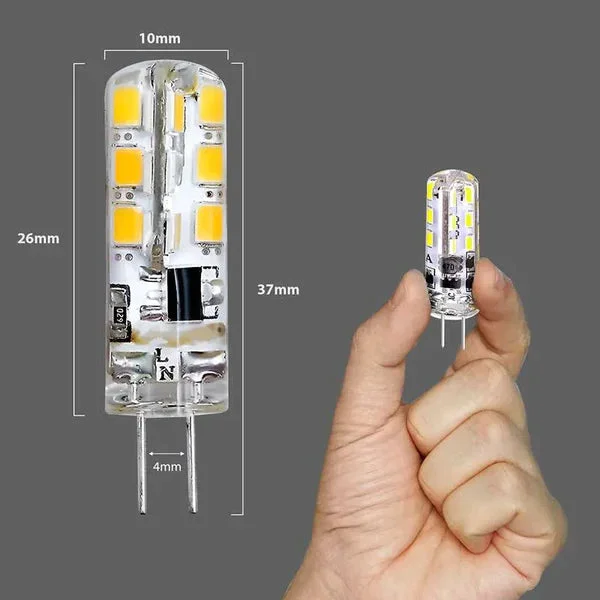 G4 LED bulb 3W with silicone capsule housing showing warm and cool white light options side by side