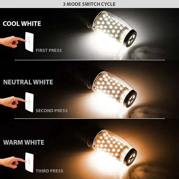 16W E27 LED corn bulb with triple color options, flicker free LED light, aluminum alloy body, and transparent cover