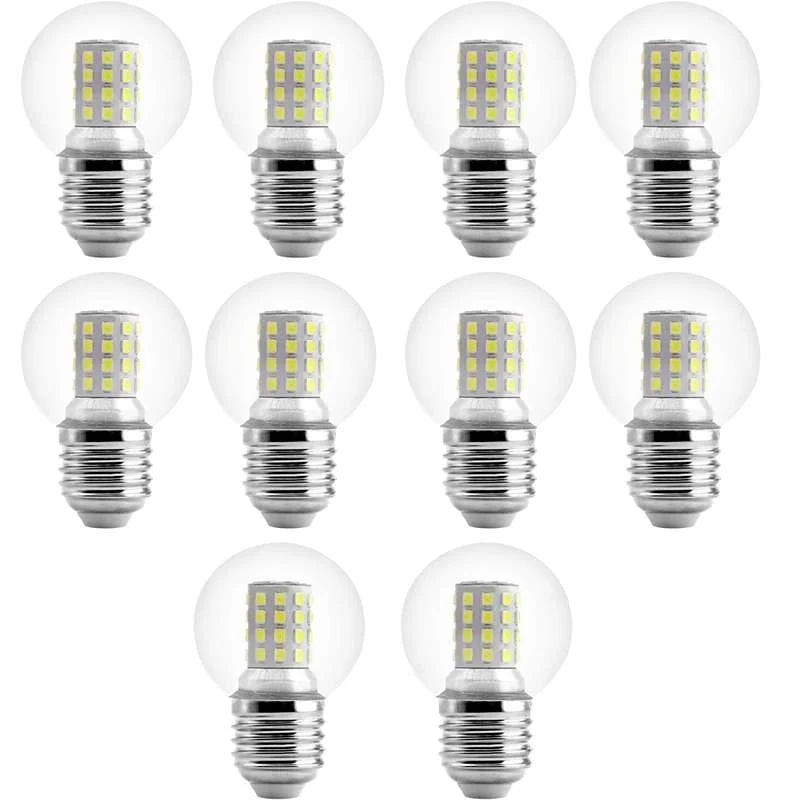 E27 LED bulb with clear glass and aluminium body, vintage globe shape, 5W, showing daylight, cool and warm white light options