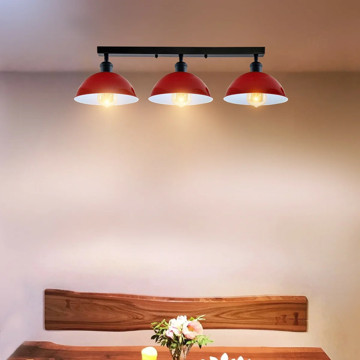 Retro 3-way industrial ceiling light with metal pipes and three scone cup lamp holders, vintage steampunk style