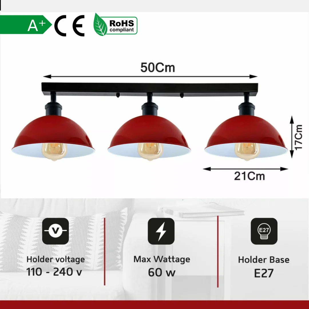 Vintage ceiling light with three metal sconce cups hanging from ceiling, industrial steampunk design in black finish