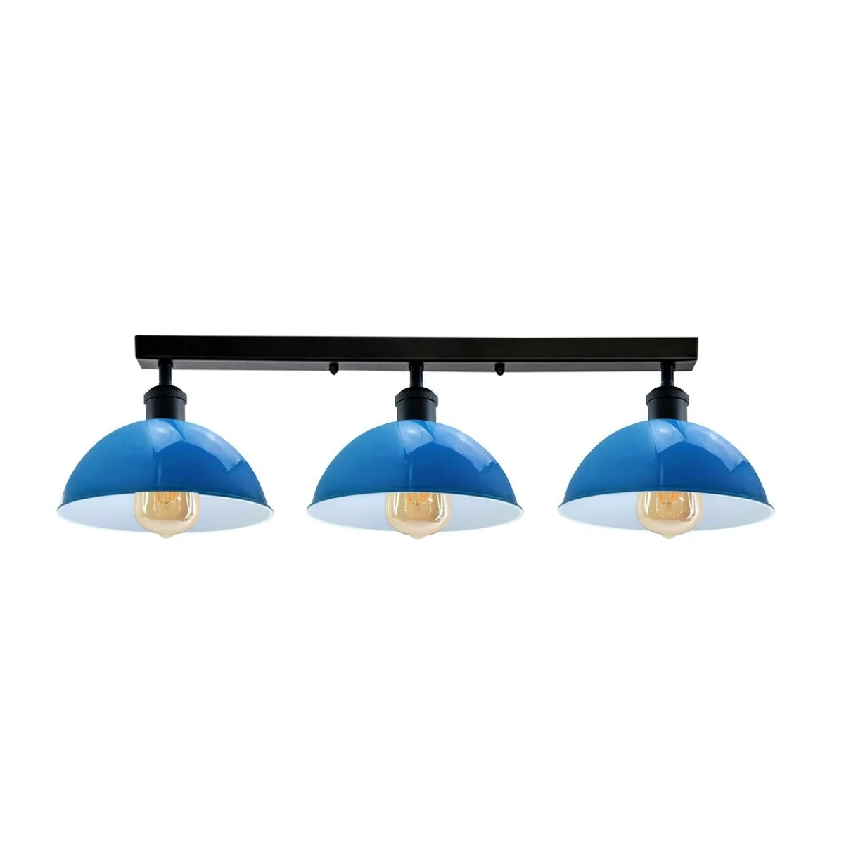 Retro industrial metal pipe light with three hanging sconce cup lamps in vintage steampunk design