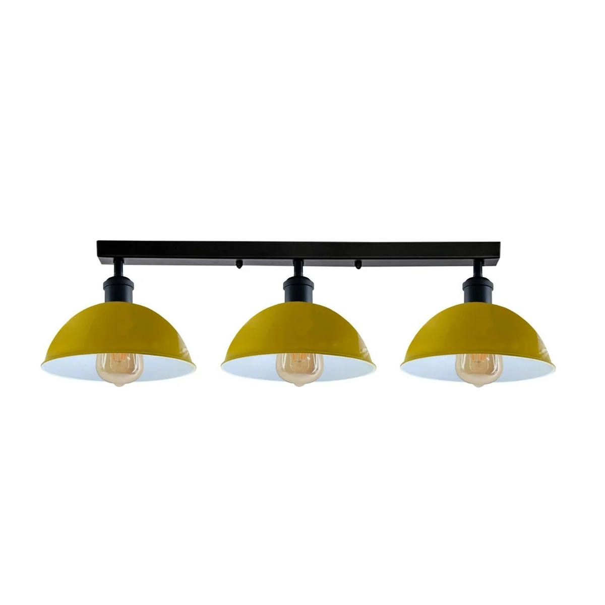 Three-way industrial ceiling light with metal pipes and scone cup lamps in vintage steampunk design hanging indoors