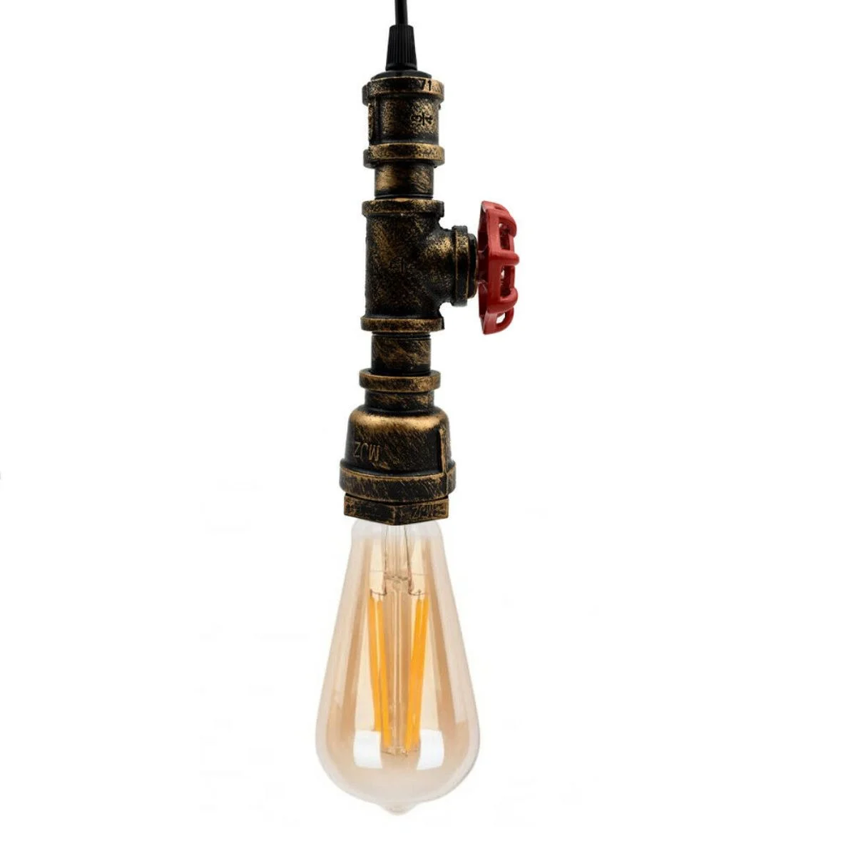Brushed copper water pipe chandelier with E27 bulb, showcasing industrial retro design for loft style lighting.