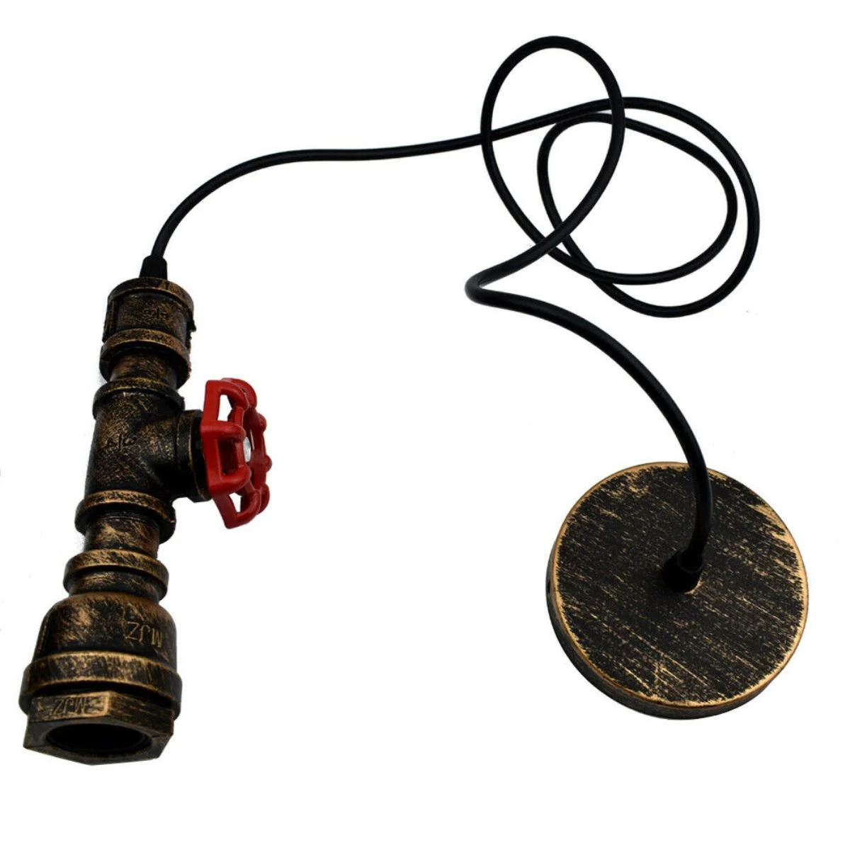 Brushed copper industrial pendant light styled as vintage water pipe with E27 bulb, ideal for loft and cafe settings