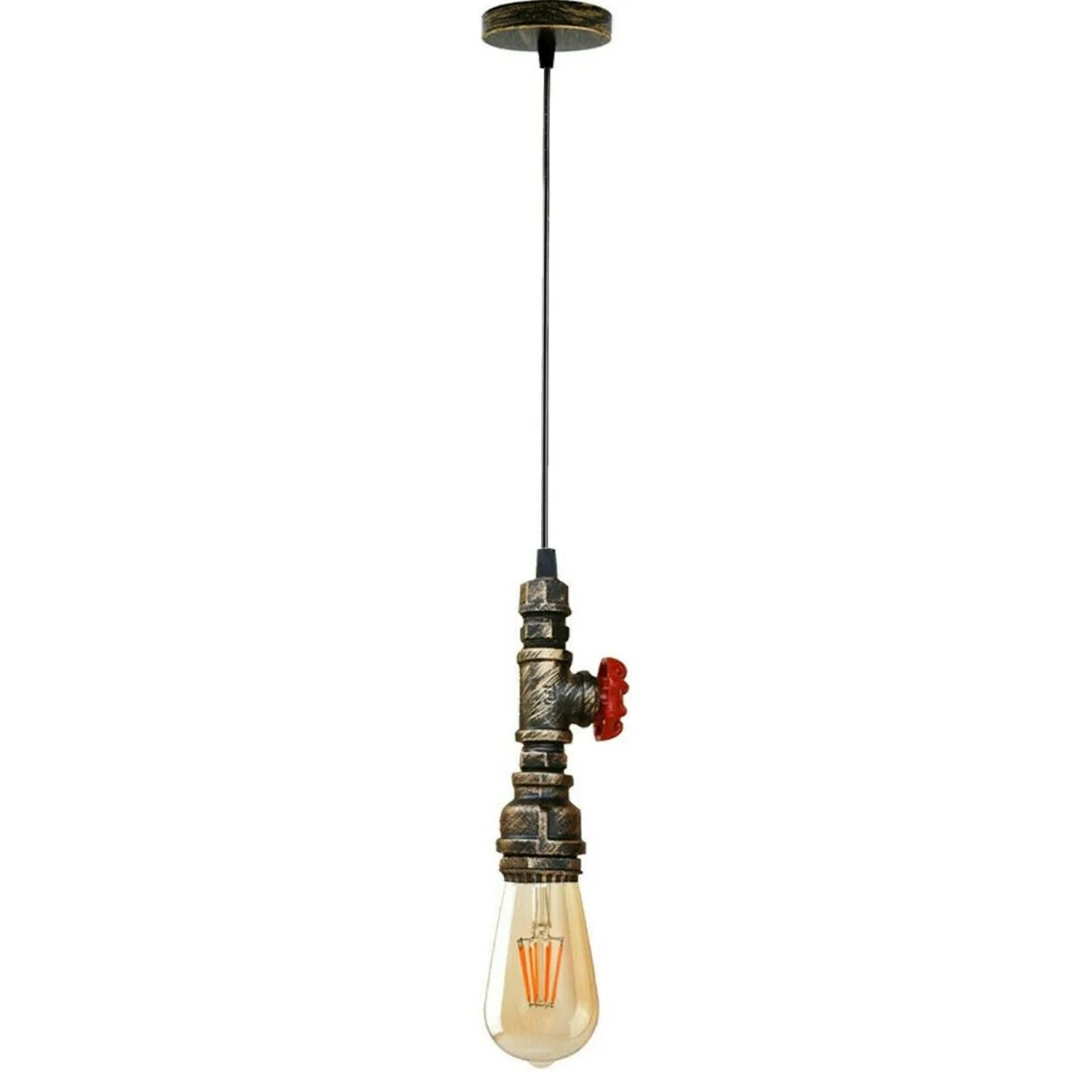 Brushed copper industrial pendant light with water pipe design and included E27 bulb, ideal for loft or vintage decor