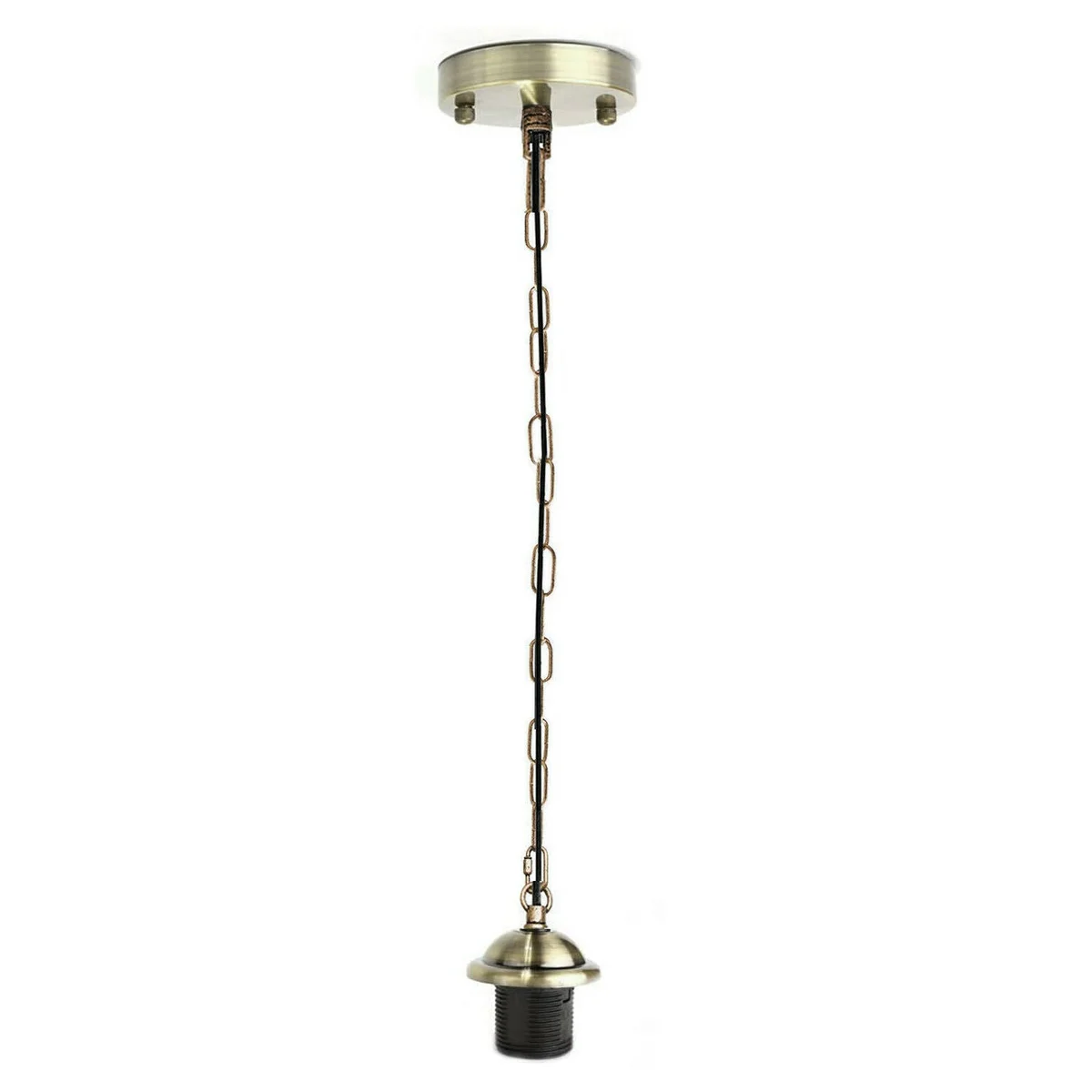 Green brass vintage industrial pendant light with E27 socket, metal body, and 85cm chain for loft-style decor