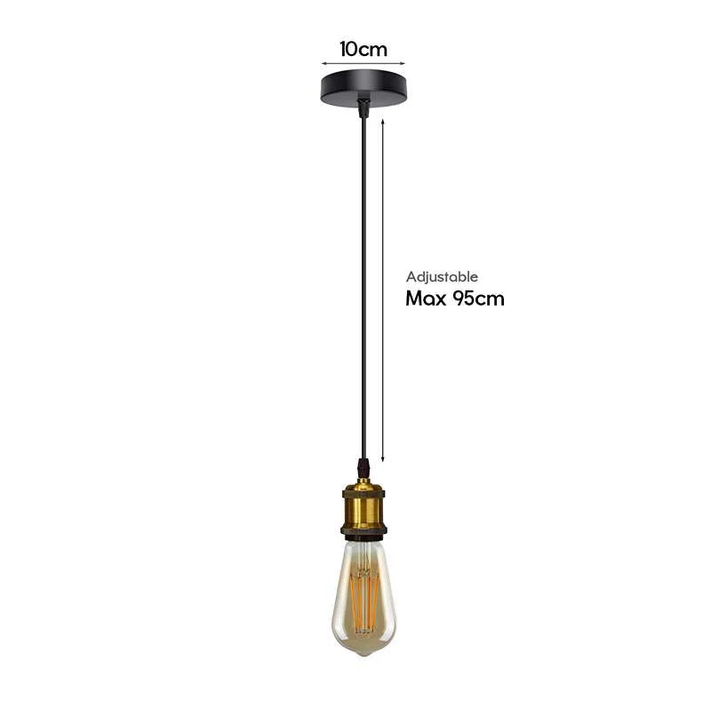 Vintage yellow brass adjustable pendant lamp with E27 holder and long adjustable PVC cable hanging from ceiling rose