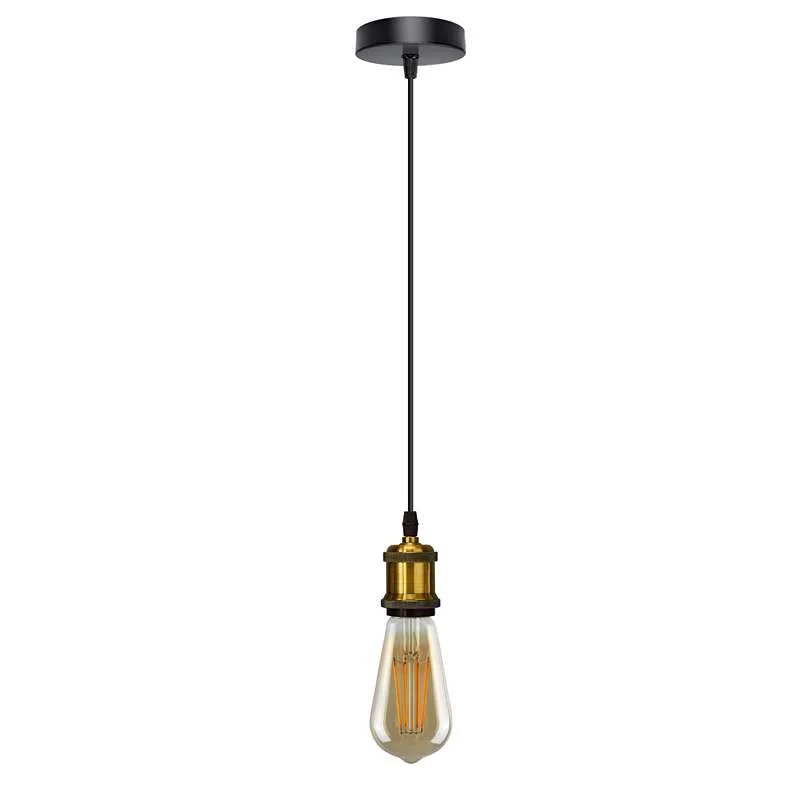 Vintage brass pendant light with adjustable yellow brass ceiling rose and E27 holder hanging against white background