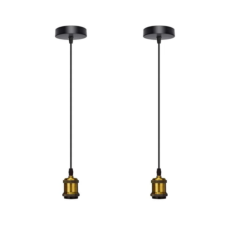 Vintage brass pendant light with yellow brass finish, adjustable PVC cable, and E27 bulb holder shown hanging indoors