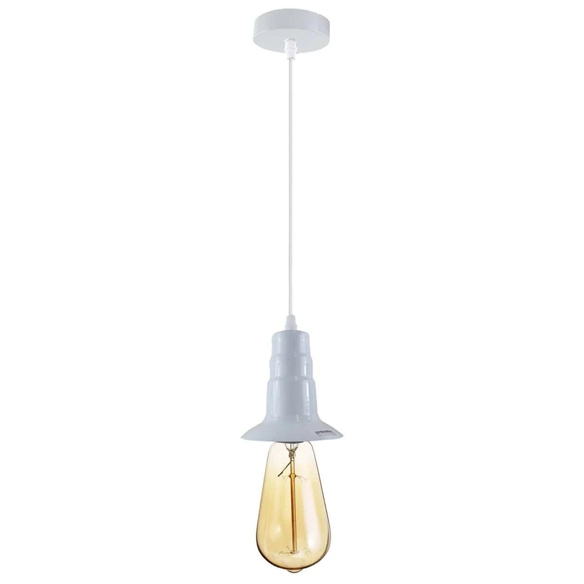 White industrial pendant lamp with E27 bulb holder, metal and PVC, ceiling mount with 95cm wire length
