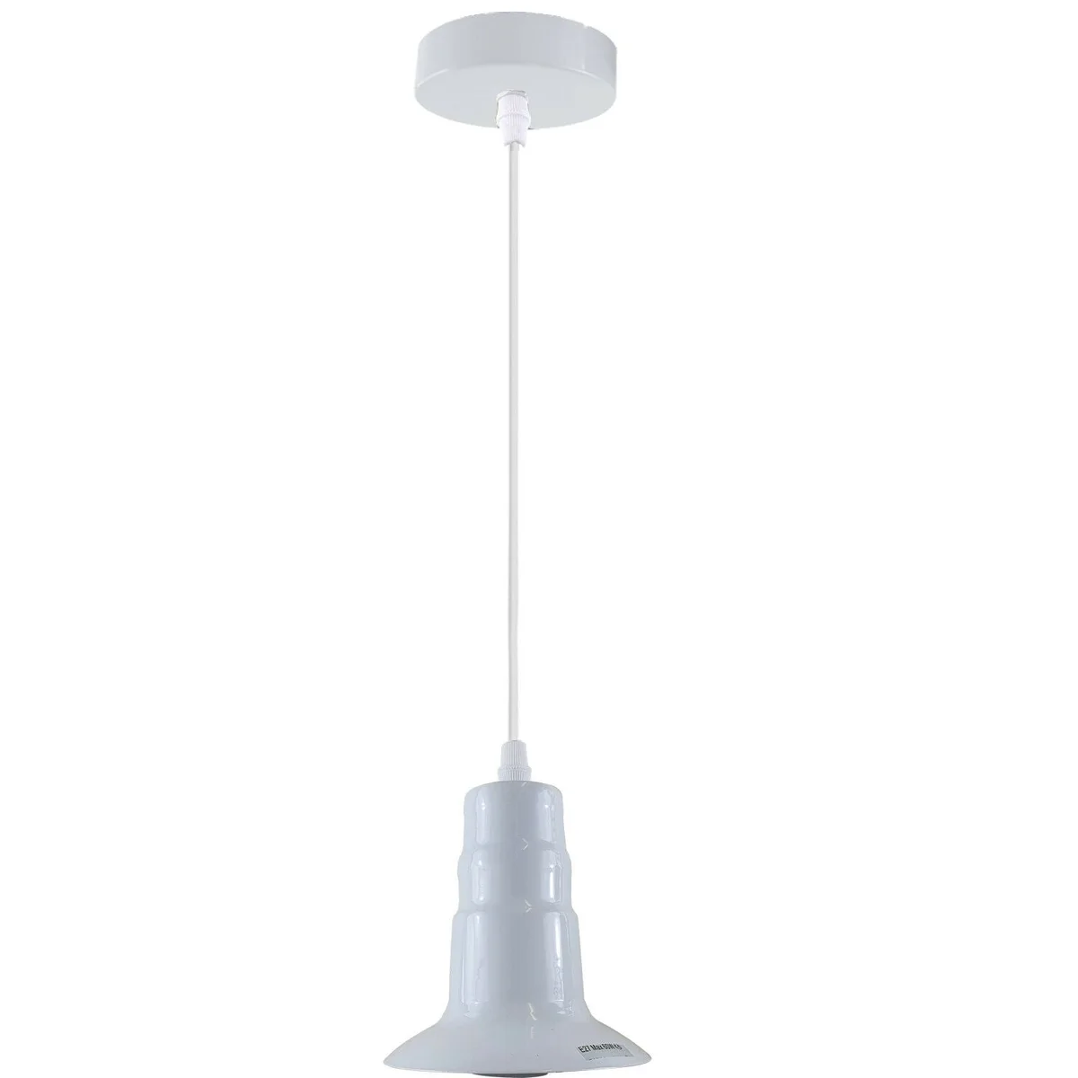 White industrial pendant ceiling bulb holder with E27 base, metal and PVC, 95cm wire, white ceiling plate