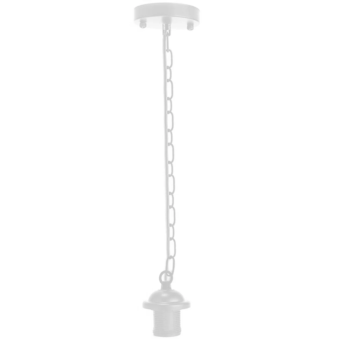White metal lamp holder pendant light with E27 base, metal and PVC wire, and 85cm chain for ceiling mounting