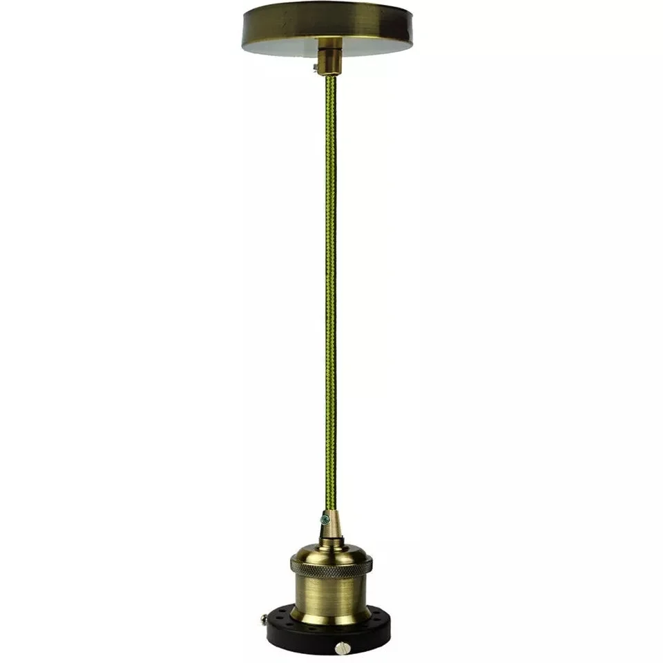 Vintage brass pendant lamp with green metal finish and adjustable cord, suitable for Edison-style bulbs, no shade included