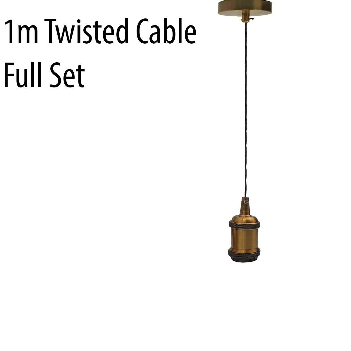 Vintage pendant light with 1m twisted yellow fabric cable and polished yellow brass E27 lamp holder, no bulb included