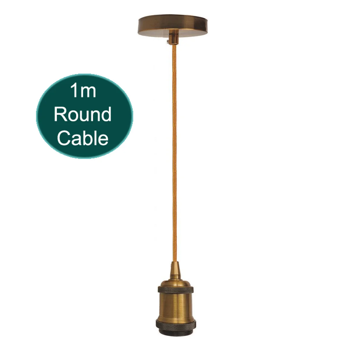 Yellow brass industrial pendant light with E27 lamp holder and 1m cable, vintage ceiling fitting for home or commercial use