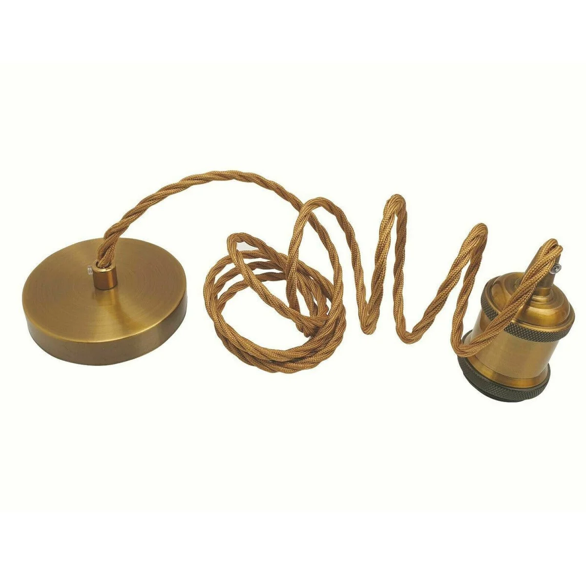 Yellow brass industrial pendant light with E27 lamp holder and 1m cable, vintage ceiling fitting, metal construction