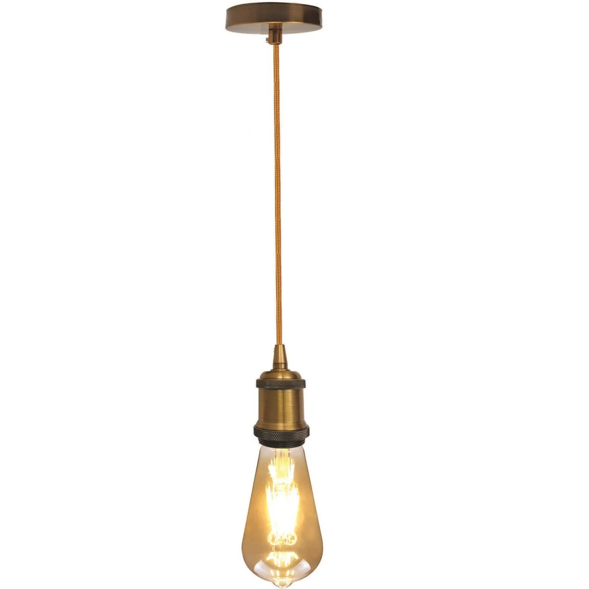 Yellow brass industrial pendant light with 1m cable, E27 lamp holder, and vintage metal ceiling fitting