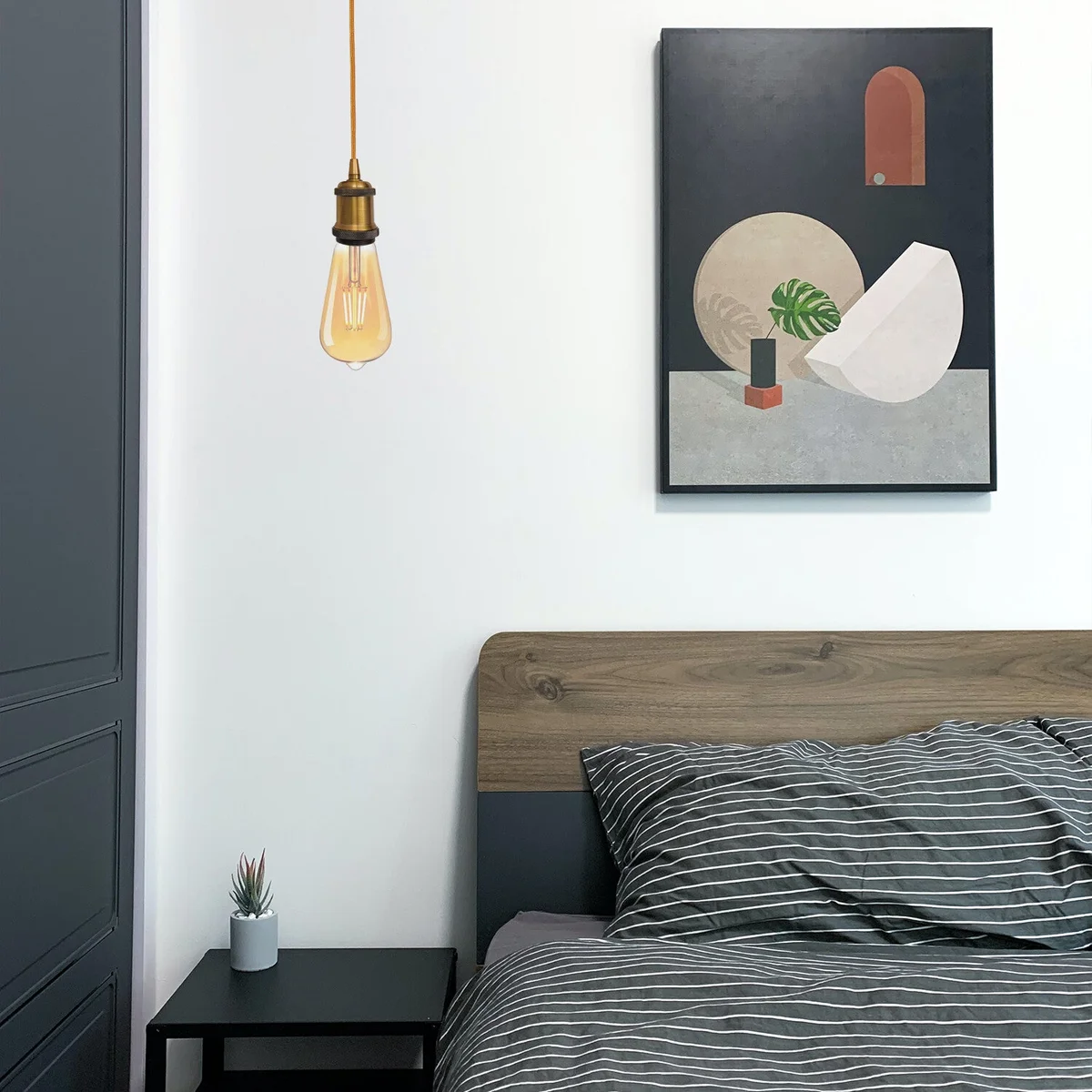 Yellow brass industrial pendant light with E27 lamp holder and 1m cable, vintage style ceiling fitting