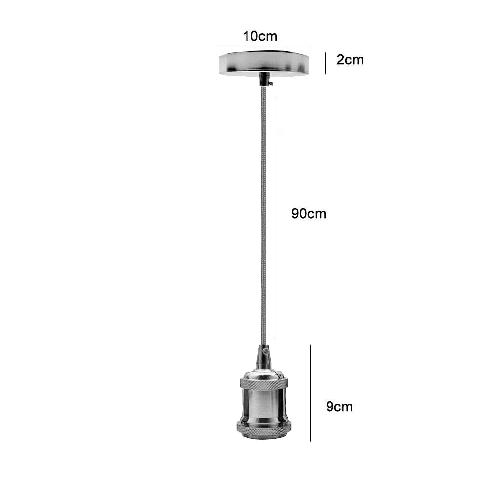 Chrome E27 pendant holder with 90cm cable and ceiling rose, vintage polished metal finish for ceiling suspension lighting