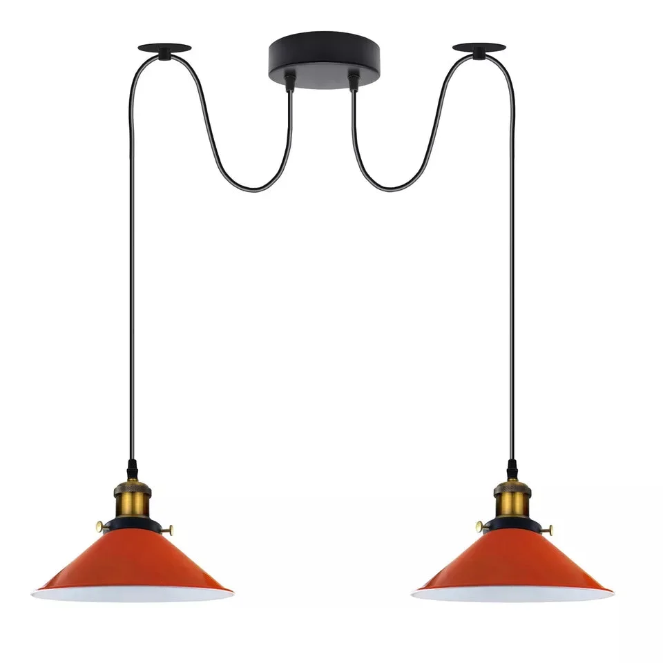 Red 2 way retro industrial ceiling E27 hanging lamp with metal cage shades and adjustable suspension cables