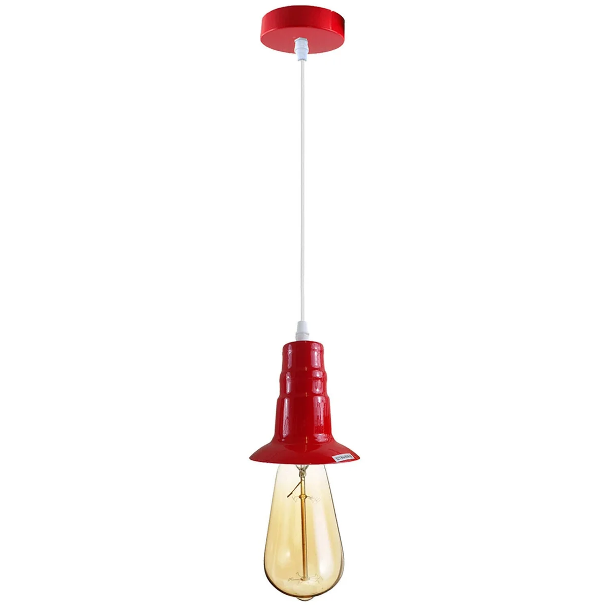 Red ceiling light fitting industrial pendant lamp with metal and PVC parts and 95cm wire length, no bulb included