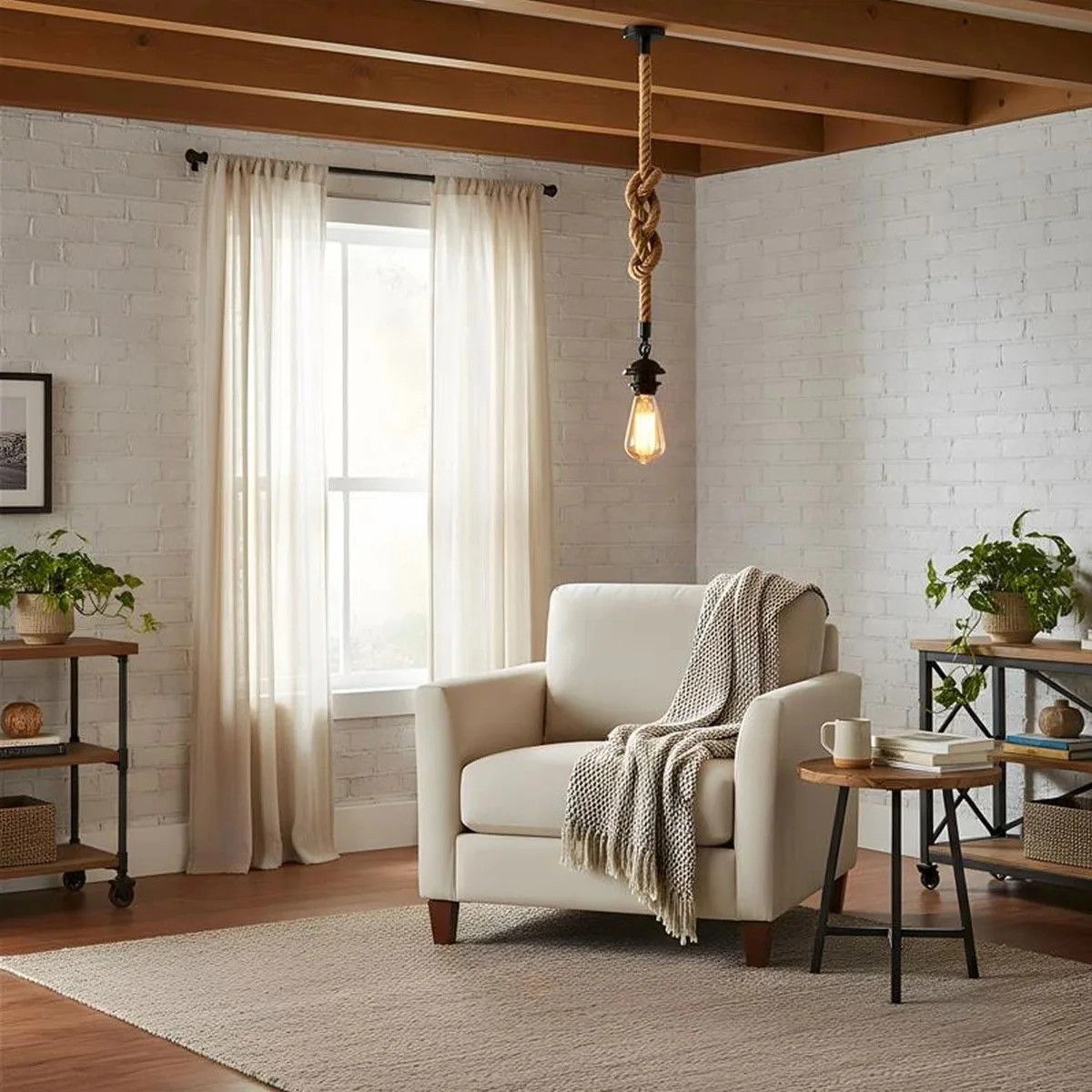 Retro hemp rope E27 bulb pendant light with double heads, vintage industrial style, hanging lamp for home decor
