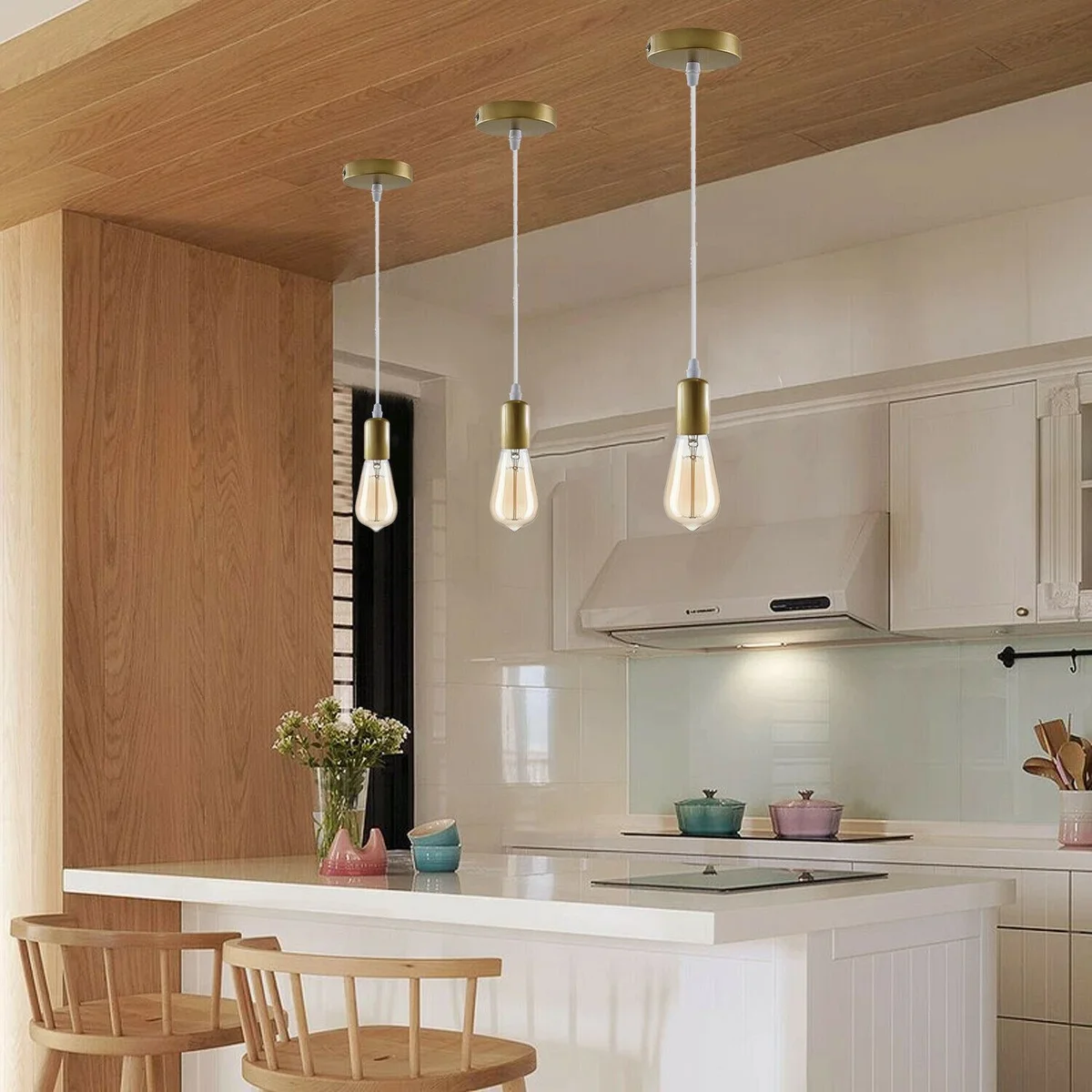 Modern retro gold E27 ceiling pendant light holder with PVC wire and metal ceiling plate for indoor hanging suspension