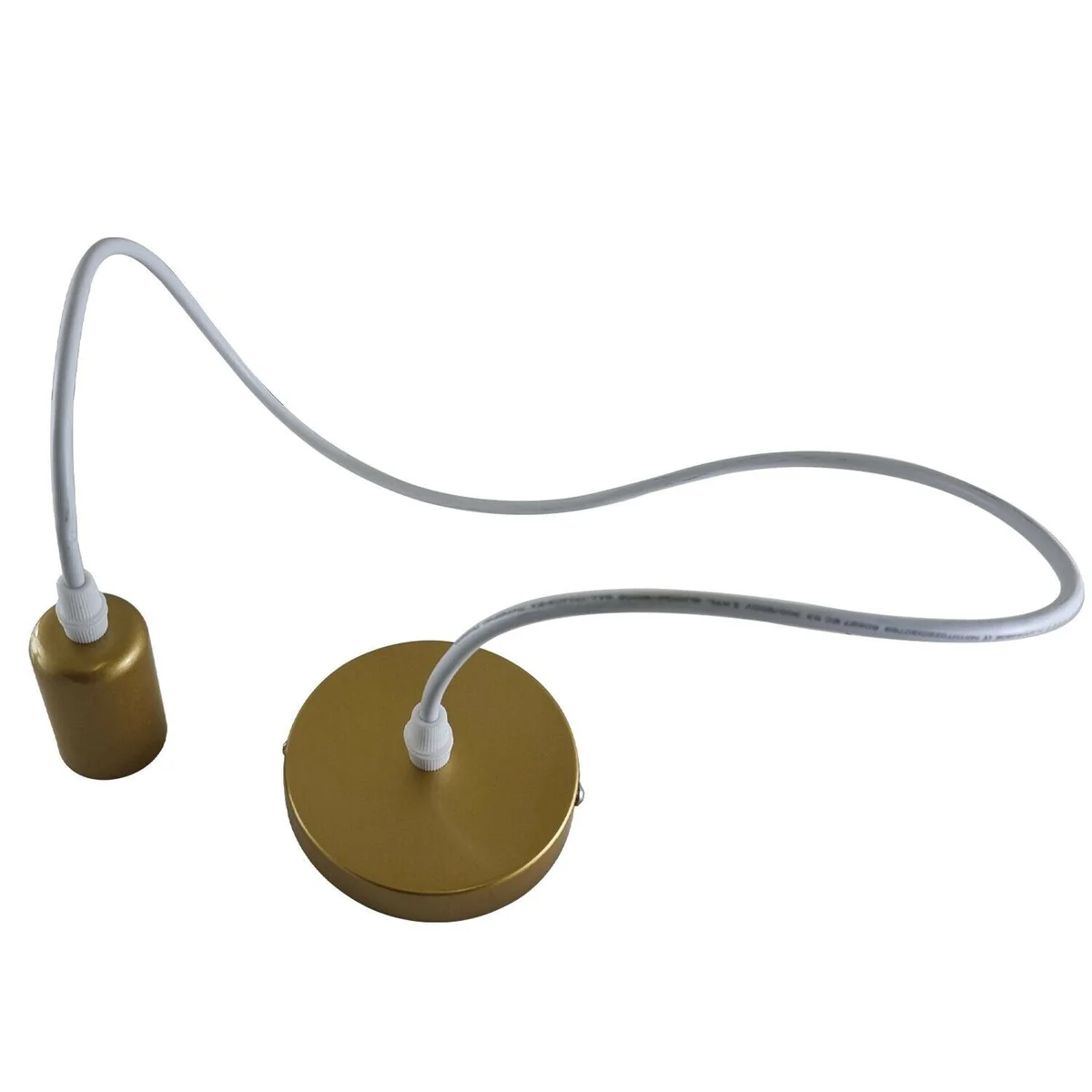 Gold modern retro E27 ceiling pendant light with metal holder and PVC wire hanging from ceiling, no bulb included