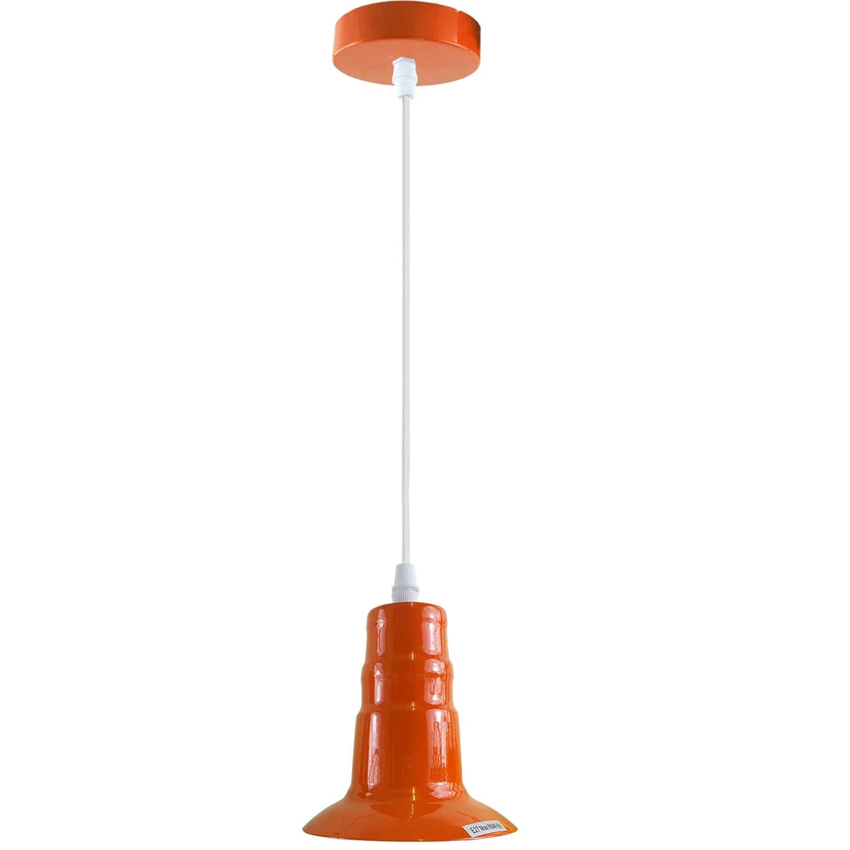 Orange industrial pendant lamp with E27 bulb holder, metal and PVC, hanging ceiling light fitting with 95cm wire length