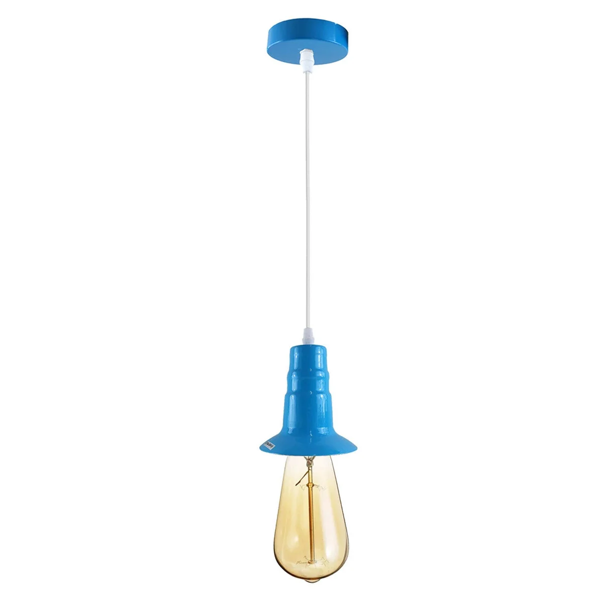 Light blue industrial pendant lamp with E27 bulb holder, metal and PVC materials, 95cm wire length, no bulb included
