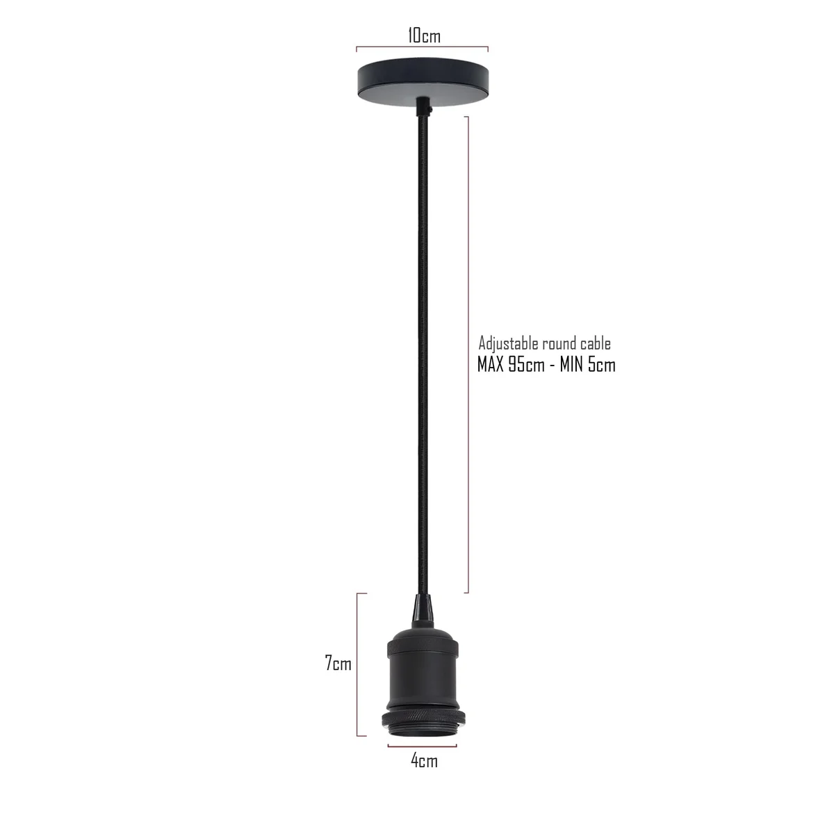 Black and white vintage pendant light with E27 holder, 1m fabric cable, and metal ceiling rose in stain Nikkel finish