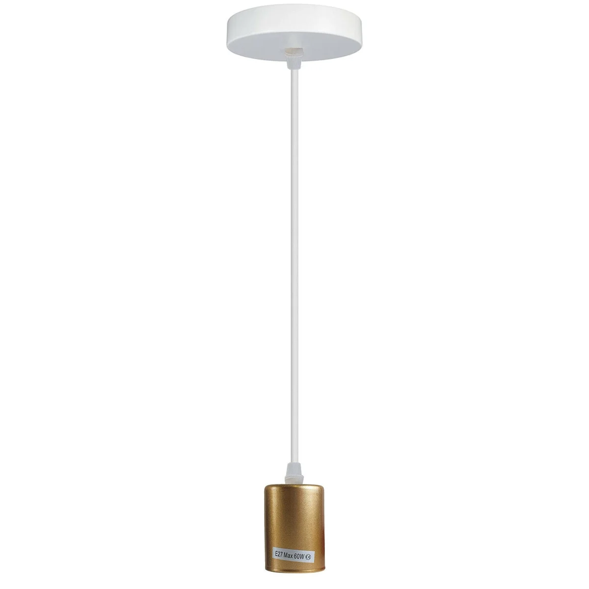 Gold E27 pendant lamp holder with metal and PVC construction, 95cm wire, and 10cm ceiling plate, no bulb included