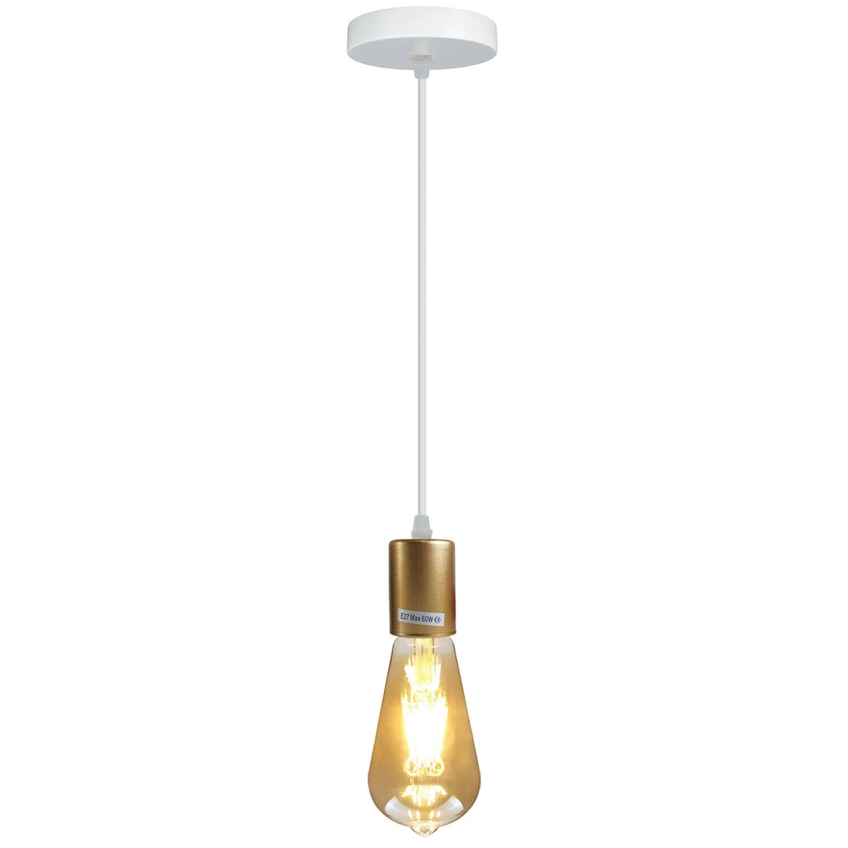 Gold pendant lamp with E27 bulb holder, metal and PVC construction, 95cm wire, industrial ceiling light fitting